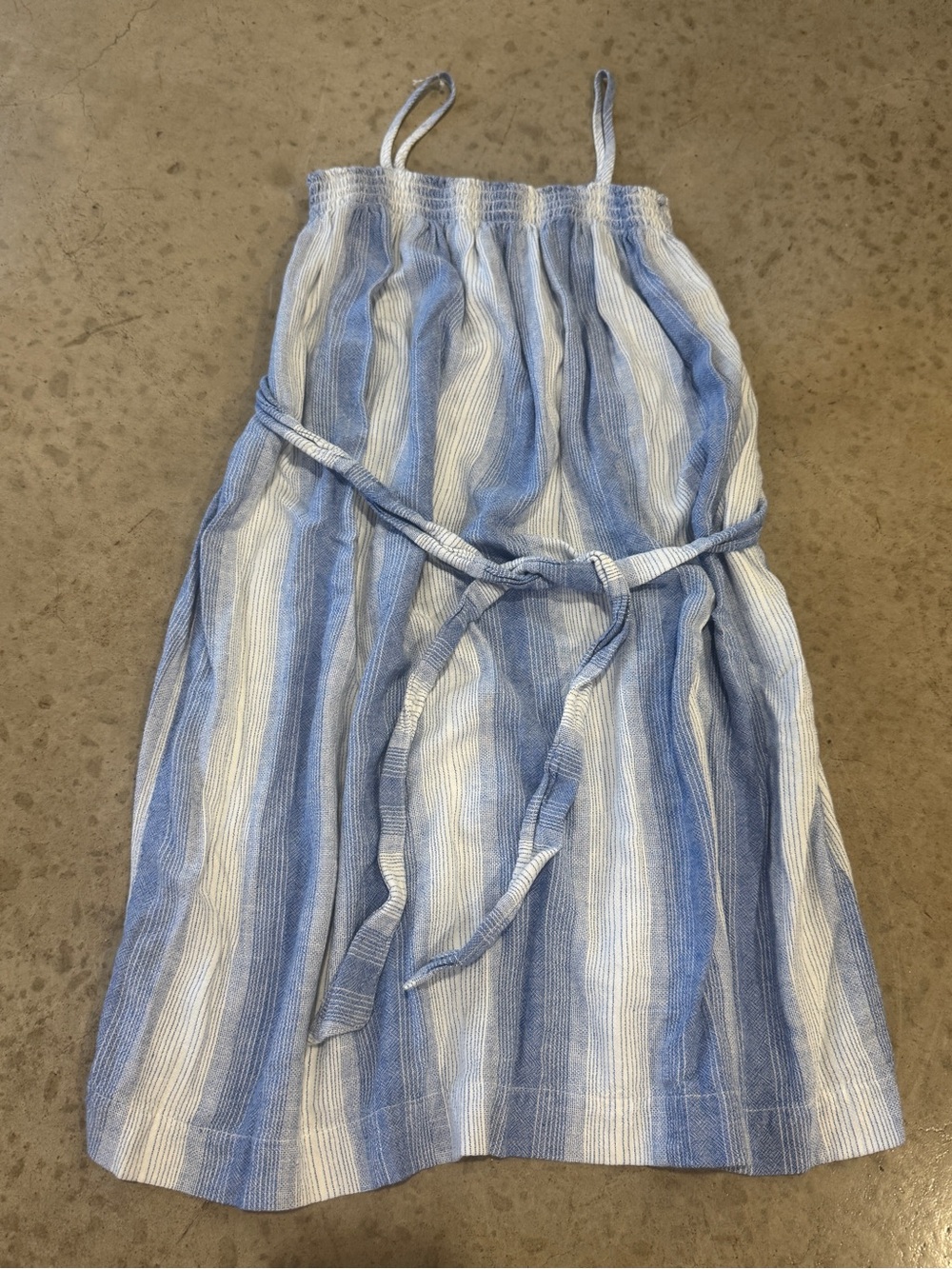 Blue and White Striped Midi Skirt with Tie Waist